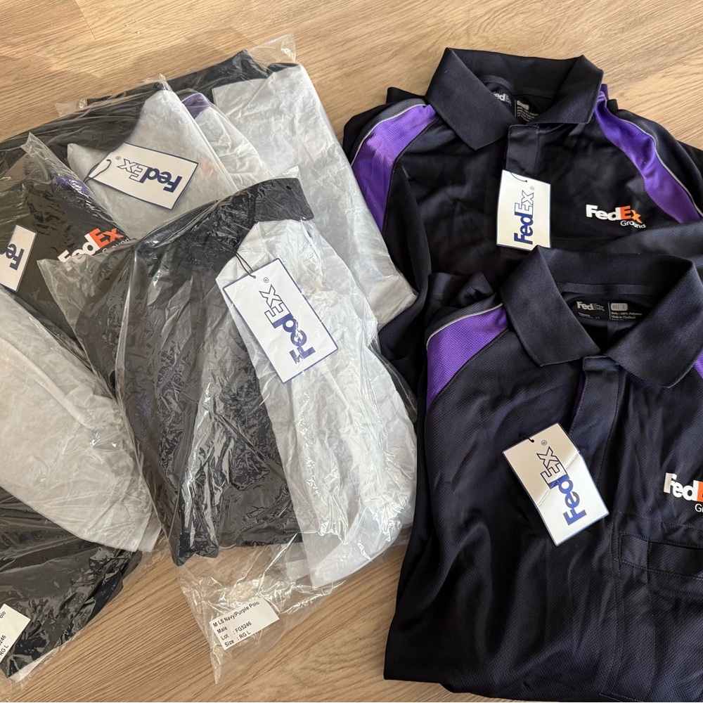 FedEx Long Sleeve Men's Black and Gray Polo Large